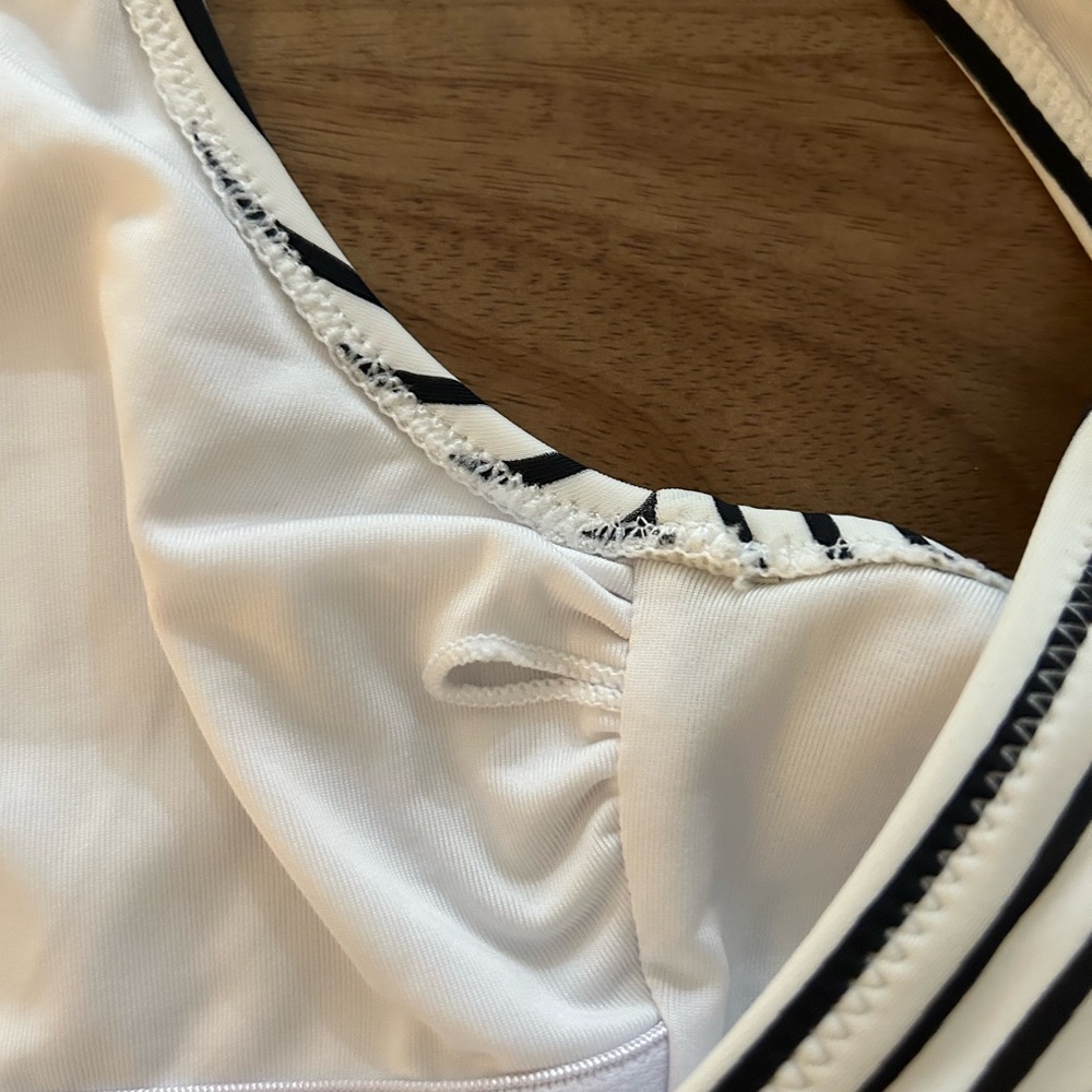 Cupshe Black & White Striped Top with Green Leaf Print One-Piece Swimsuit - Picture 5 of 10